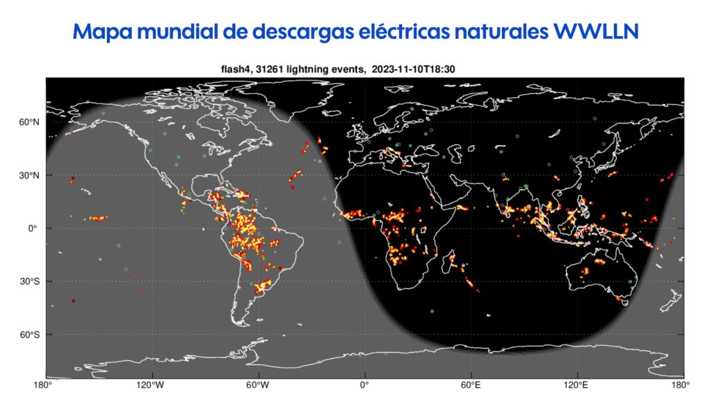 mapa de descargas eléctricas en el mundo